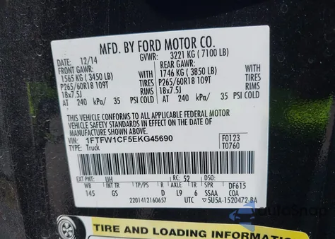 2014 Ford F-150 Xlt из США, поврежденный, VIN 1FTFW1CF5EKG45690